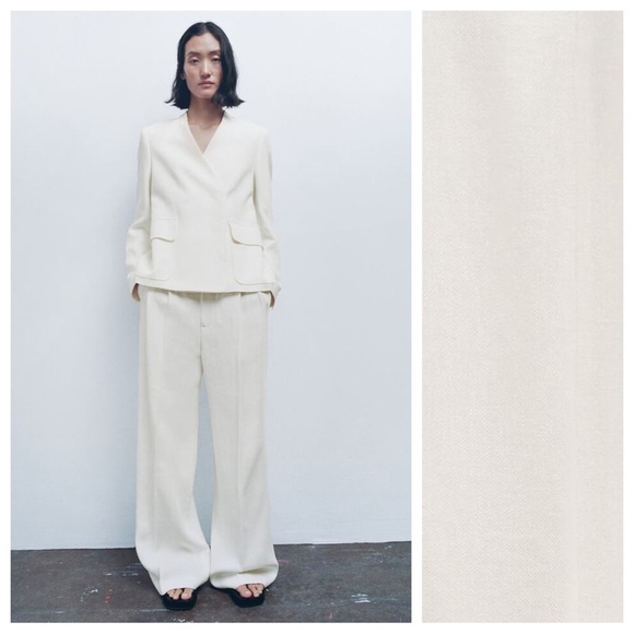 NWT. Zara Oyster White Linen Blend Blazer. Size S. - Picture 3 of 11